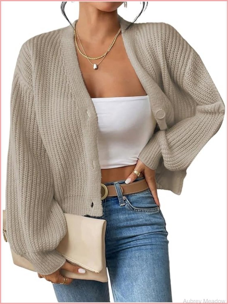 Women's Cardigan Sweater Casual Button Down Long Sleeve V Neck Knitwear